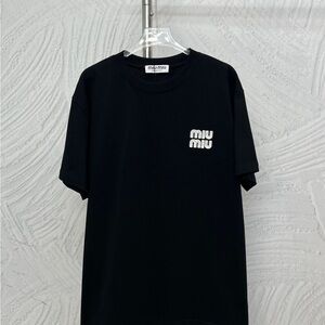 Miu Miu Black Short-Sleeve Tee with White Logo